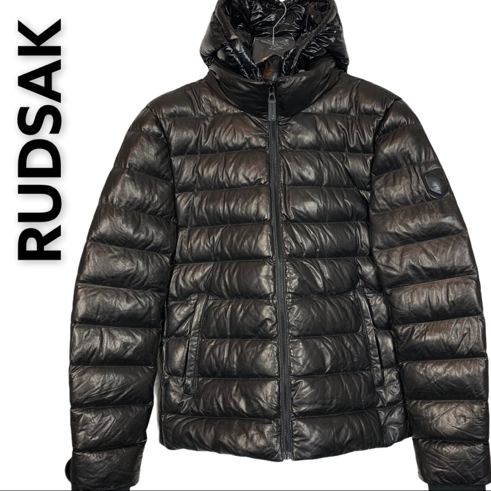 RUDSAK Black Lamb Leather Down Puffer Coat Medium